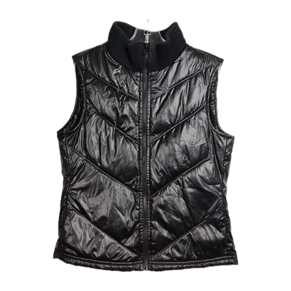 Old Navy Puffer Vest Women's Size M Shiny Black Insulated Full-Zip